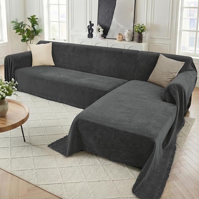 2 Pieces Sectional Couch Covers L Shaped Cover XXXL Charcoal Gray | Thick by Unknown