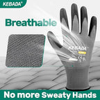 Kebada W1 Work Gloves for Men and Women, PU Coated Safety Gloves with Grip, Touchscreen, Ideal for Warehouse Package Handling, Construction, Gardening, 12 Pairs Gray XXL