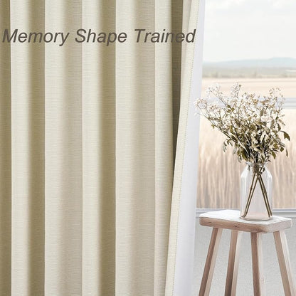 Topfinel 102 Inches Long Cream Colored Custom Total Blackout Linen Curtains - Image 4