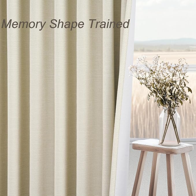 Topfinel 94 Inches Long Cream Colored Custom Blackout Linen Curtains, Ivory - Image 4