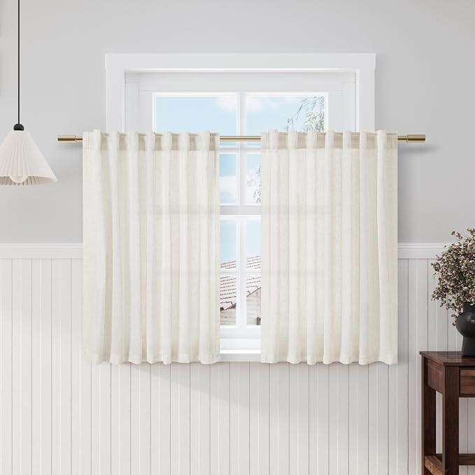 Cream Natural Linen Curtains 47 Inch Length 2 Panels Set Boho Farmhouse Living by Nanspring
