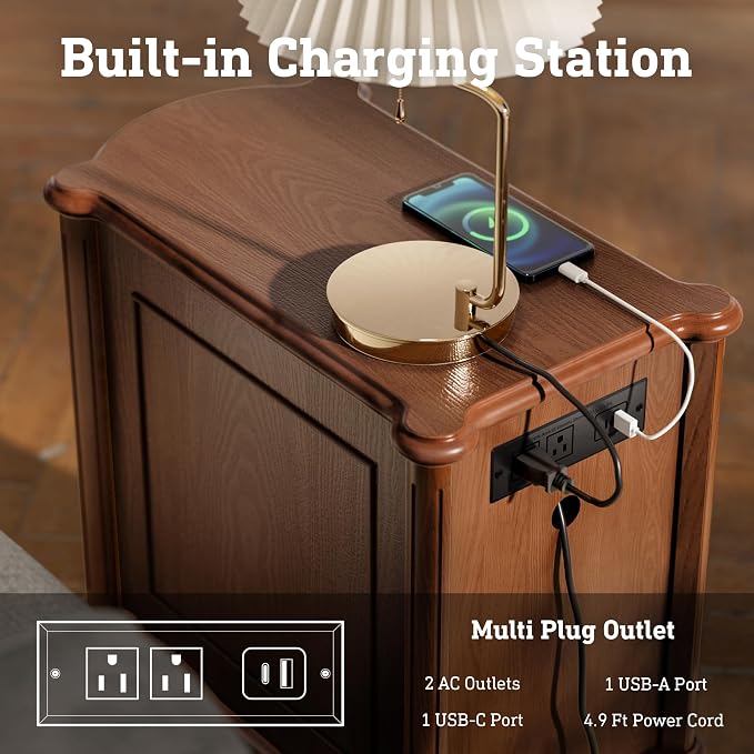 STO'SENSE Nightstand w/Charging Station & 3 Drawers, Pre-Assembled, Vintage - Image 3
