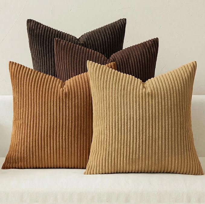 MIULEE Fall Corduroy Decorative Throw Pillow Covers Camel Brown 18x18 | Set of 4 by MIULEE