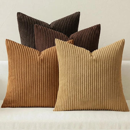 MIULEE Fall Corduroy Decorative Throw Pillow Covers Camel Brown 18x18 | Set of 4 by MIULEE