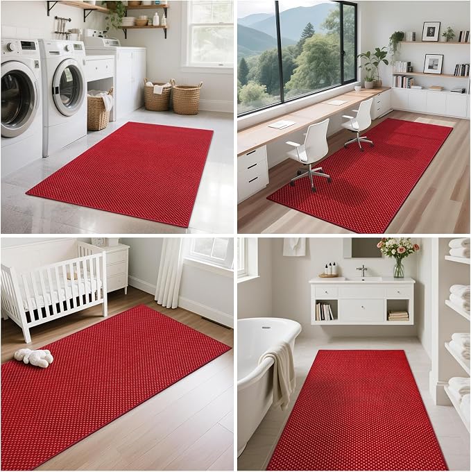 3x5 ft Area Rug Entryway Runner Kitchen Rugs Non Slip Washable Red | Boho Woven - Image 8
