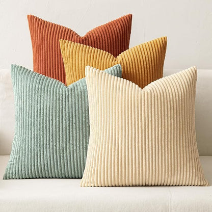 MIULEE Soft Corduroy Decorative Throw Pillow Covers Teal-Rust 20x20 | Set of 4 by MIULEE