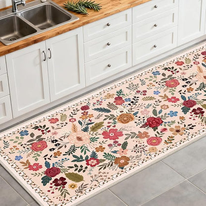 Washable Beige Red 2'6" x 8' Runners - Image 2