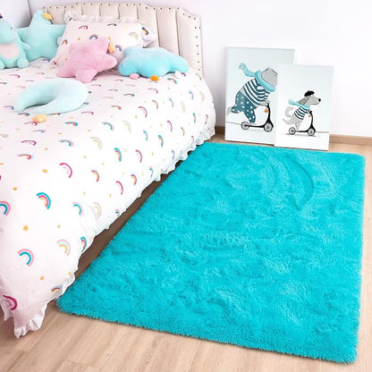 2x3 Blue Fluffy Soft Area Rug Non-Slip by ModernHomeDecor