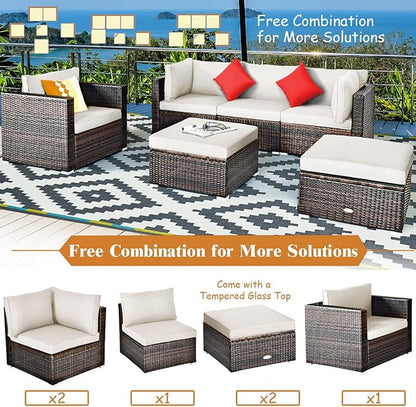 Tangkula 6 Pieces Wicker Patio Furniture Set, PE Rattan Outdoor Sectional - Image 6