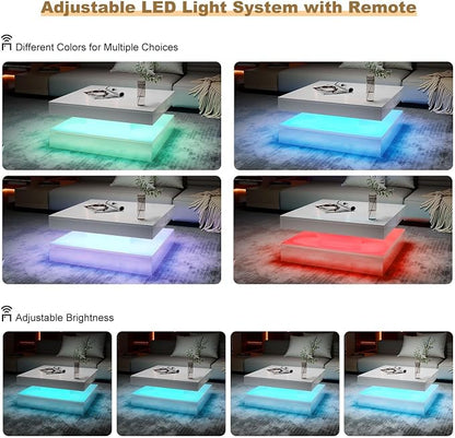 HedoAjim LED Coffee Table for Living Room, Living Room Table 2-Tier Square - Image 3