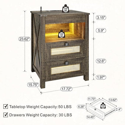 FREDEES Rustic Nightstand with Gun Drawer, End Table with Charging Station - Image 2