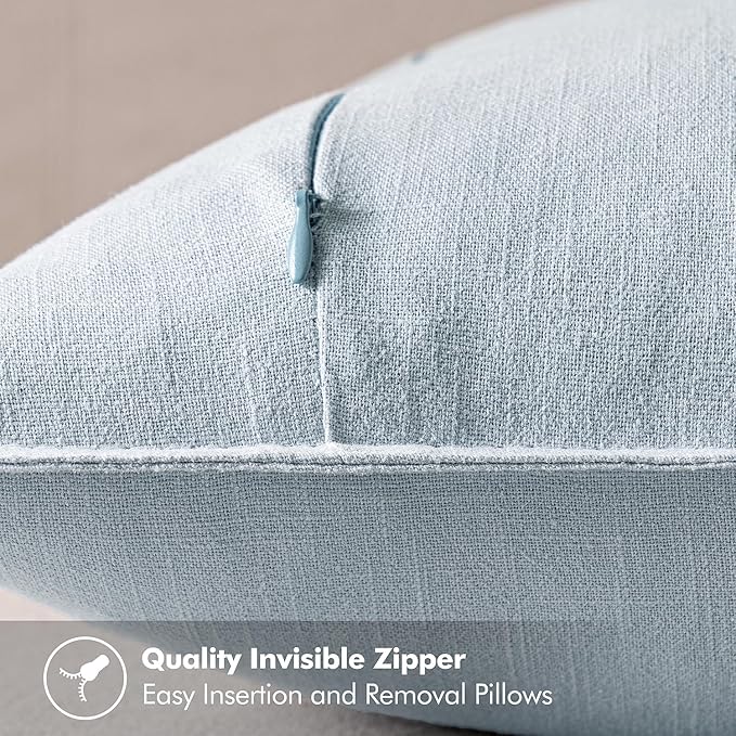 MIULEE Decorative Linen Euro Sham Pillow Covers 22x22 Inch Light Blue | Boho - Image 3