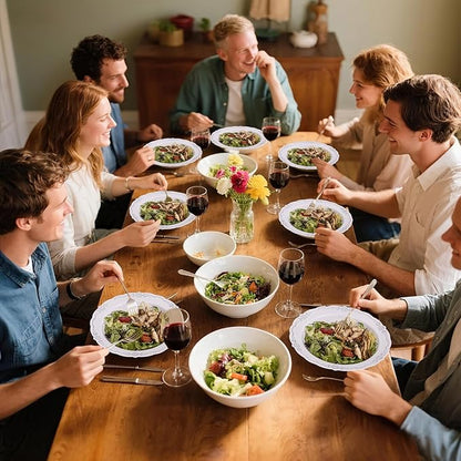 DaYammi 50 Pack Plastic Bowls with Silver Rim, 12oz Disposable Soup Bowls, Heavy Duty Dinner Bowls for Weddings, Parties, Dinners, Catering and Everyday Use