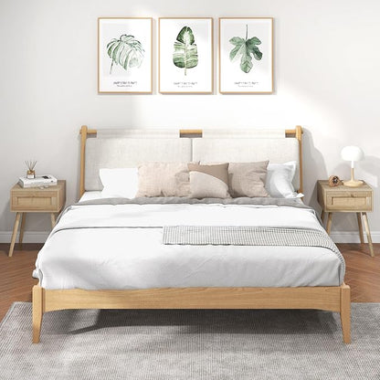 Giantex Boho Rattan Nightstand, Mid Century Wood Night Stands - Image 9