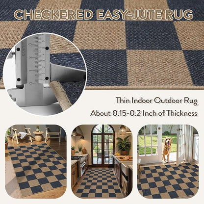Lahome Checkered Easy Jute 3x5 Outdoor Rug, Washable Rugs - Image 4
