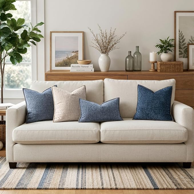 MIULEE Decorative Couch Throw Pillow Covers 16x16 in Dark Grey Blue 2 Pack | - Image 5