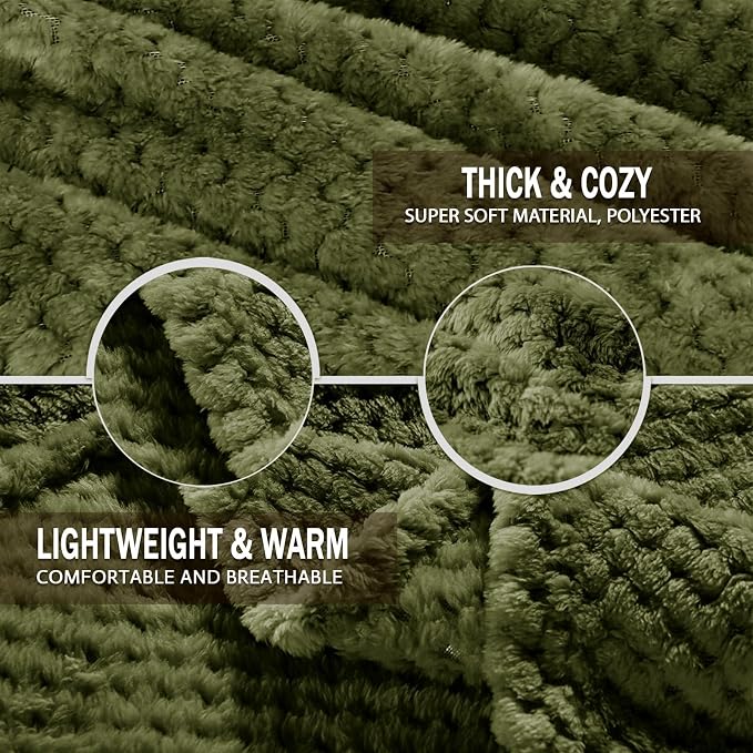 Exclusivo Mezcla Soft Waffle Fleece Bed Blanket Twin Size, Olive | Lightweight - Image 7