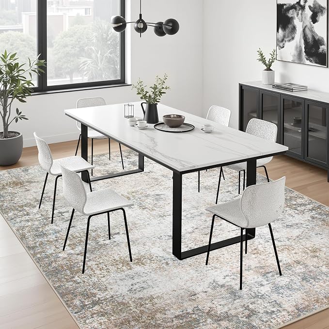 10x12 Area Rug Living Room: Modern Washable Indoor Carpet Brown | - Image 4