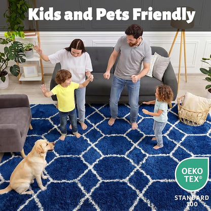 5x7 Area Rugs for Living Room Boys Bedroom, Fluffy Navy Blue and White Rug | - Image 3