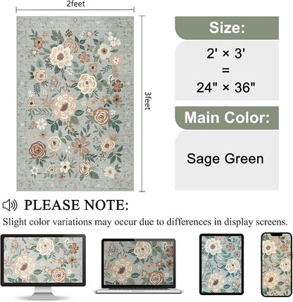 DUKINO 2x3 Entryway Rug, Door Mat Soft Washable Rug Non Slip, Sage Green | Low - Image 2
