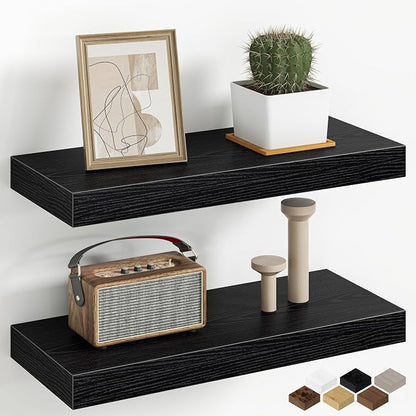 Fun Memories 16 Inch Floating Shelves Wall-Mounted, Engineered Wood Wall Shelves by FunMemories