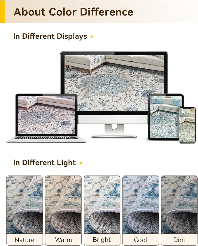 RELEANY Washable Area Rug, Large 9'x12', Water Repellent, Pet Friendly - Image 8