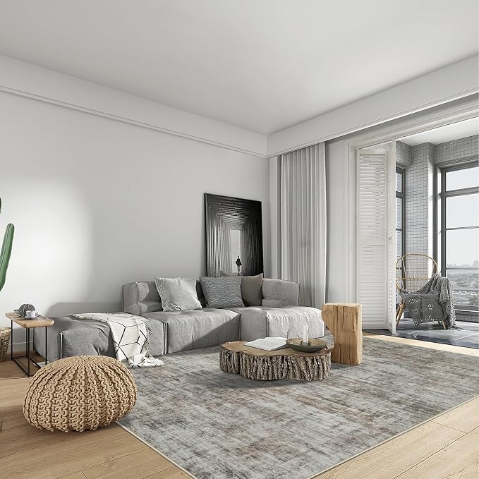 4x6 Area Rugs for Living Room: Washable Abstract Brown Black Badroom Carpet | - Image 2