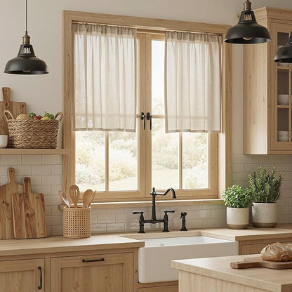 MYSKY HOME Semi Sheer Light Oatmeal Curtains 36 Inches Long - Image 4