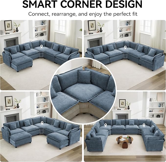 113'' V Shaped Cloud Sectional Sofa, Oversized Deep Seat Couches - Image 8