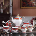 Euro Style Bone China Tea Set, Tea Sets For 6 Adults, Bone China Tea Cup Set With Teapot Spoons, Sugar Bowl, Creamer Pitcher, Tea Set for Women, Tea Party Set, Gift Package (21, Vienna)