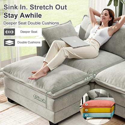 146" Cloud Couch Sectional, U Shaped Modular Sectional Sofa, 4-Seat Deep Seat - Image 4