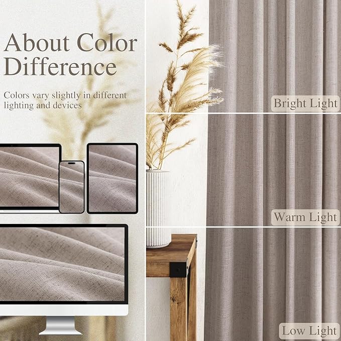 Brownish Grey Linen Curtains for Living Room 92 Inches Long Back Tab Light - Image 3