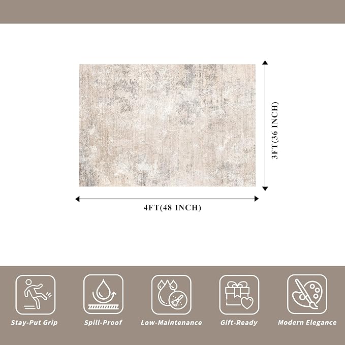 3x4 Washable Entryway Area Rug – Non-Slip Modern Abstract Small Area Rug - Image 2