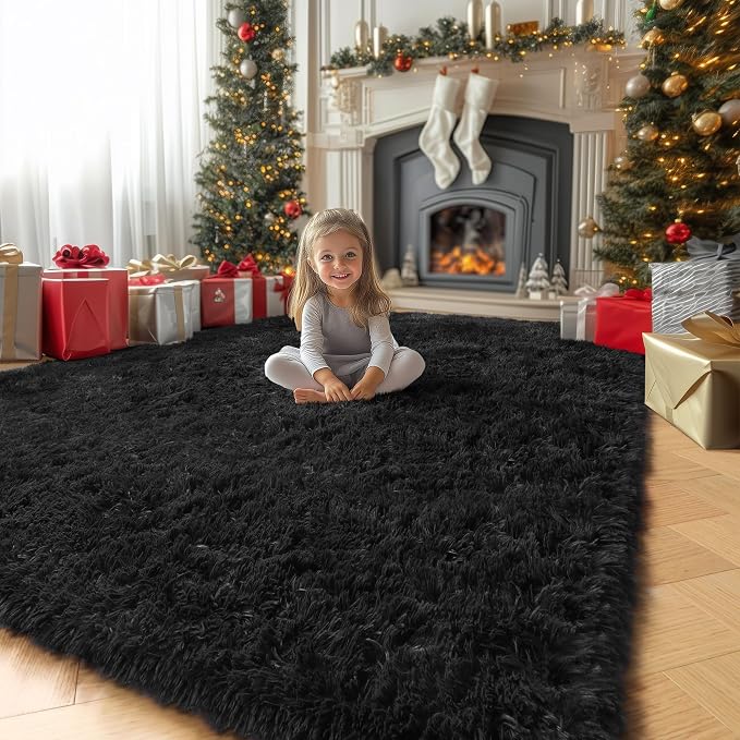 Amdrebio Black Big Shag Kids Area Rug 6x9 - Image 9