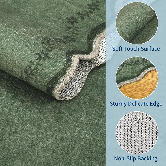 GarveeHome 2.5x10 Scalloped Washable Runner Rug Long Hallway Kitchen Rug | Soft - Image 4