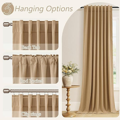 Camel Brown 100% Blackout Linen Curtains 63 Inch Length 2 Panels Set - Image 6