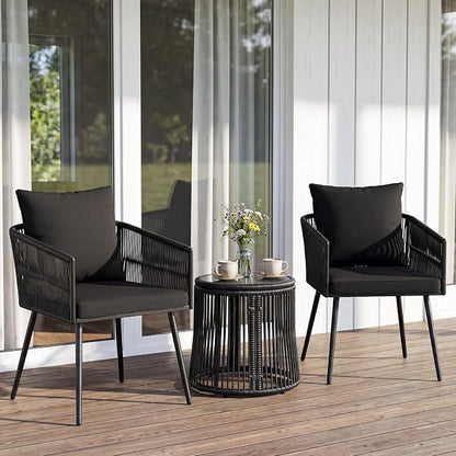 Tangkula 3 Pieces Patio Rattan Bistro Conversation Set, Outdoor All-Weather - Image 2