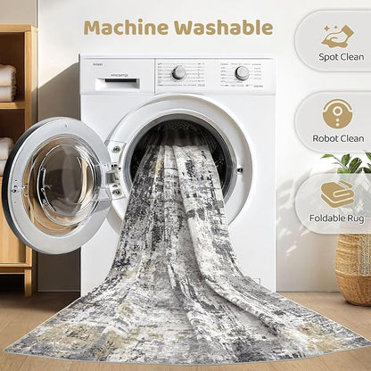 LOONGRUG 7x9 Area Rug Washable Large Neutral Modern Living Room Rugs | Abstract - Image 2