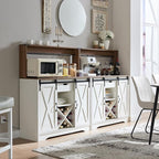 Wnutrees Farmhouse Coffee Bar Cabinet with Charging Station and USB Ports, Sliding Barn Door, 43" Kitchen Hutch Sideboard Buffet Storage Cabinet, Fits Kitchen Dining Living Room, White