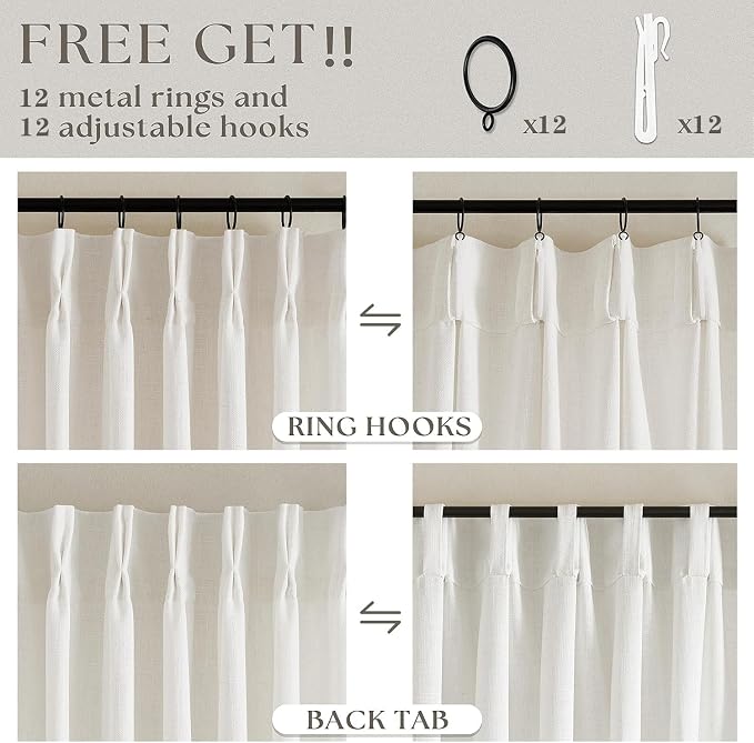 Natural Extra Wide Pinch Pleat Linen Curtains 70x84 Inches Long | 70 Inch Wide - Image 4