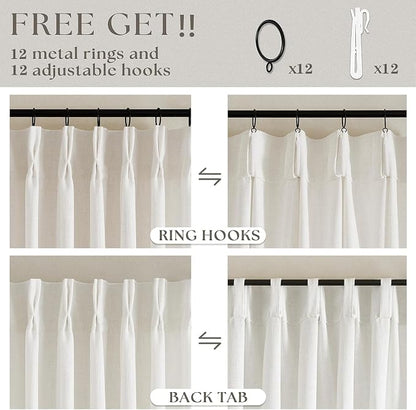 102 Inch Long Linen Curtains Extra Wide 70 Inch Width Natural | Pinch Pleated - Image 4