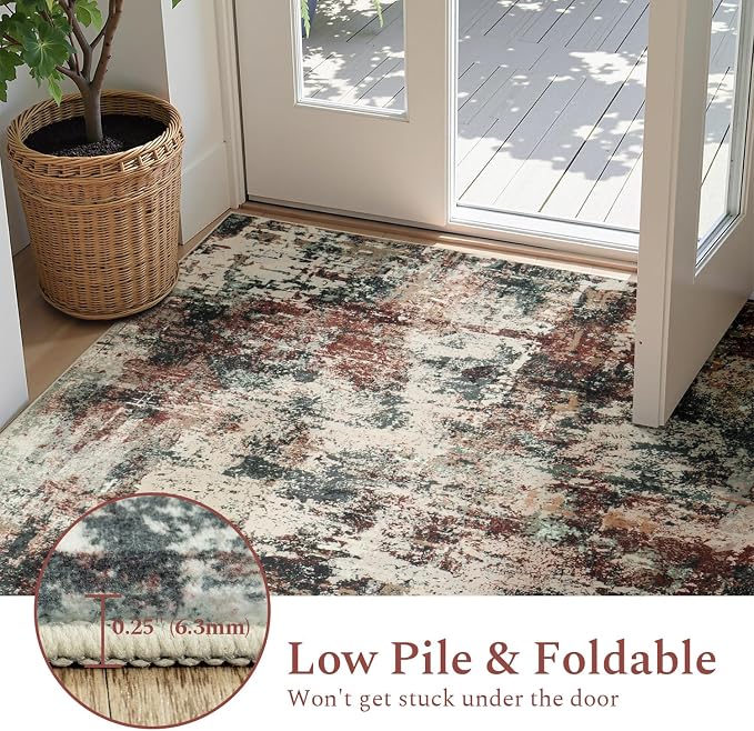 Rugflix 8x10 Area Rugs for Living Room, Washable Rust Brown Green Large Rug | - Image 5