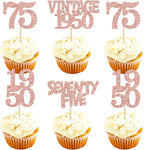 Gyufise 24Pcs 75th Birthday Cupcake Toppers Glitter Cheers to 75 Fabulous Seventy Five Vintage 1950 Cupcake Picks 75th Birthday Wedding Anniversary Party Cake Decorations Supplies Rose Gold