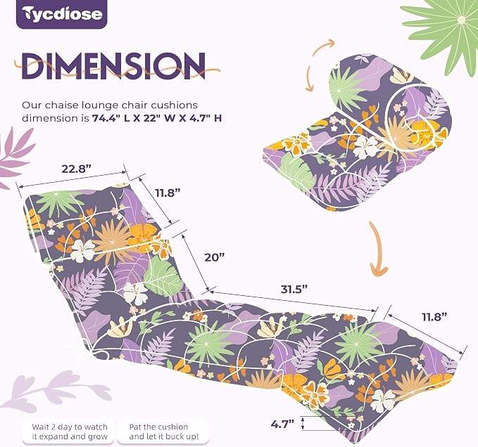 Outdoor Chaise Lounge Chair Cushion Set of 4, Waterproof 74.4 x 22 x 4.7 Inches - Image 2