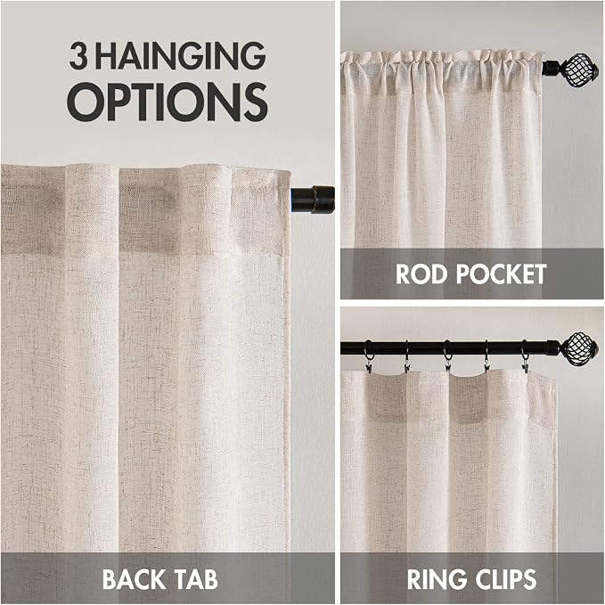 MIULEE Natural White Linen Curtains 37x72 Inch Length 2 Panels | Window Drapes - Image 3