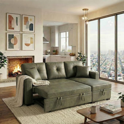 L Shaped Sectional Couch with Storage and Pull Out Bed, 3 Seater Sleeper Sofas - Image 5
