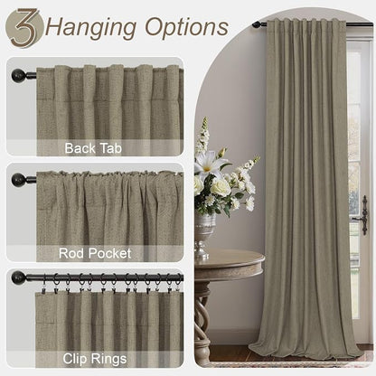 Dark Taupe Neutral Blackout Curtains 96 Inch Long 2 Panel Insulated Sliding - Image 6