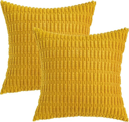 MIULEE Euro Corduroy Decorative Throw Pillow Covers 22x22 Mustard Yellow | Pack - Image 6