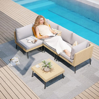 Aoxun 5-Piece Patio Furniture Set, Wicker Outdoor Furniture - Image 2