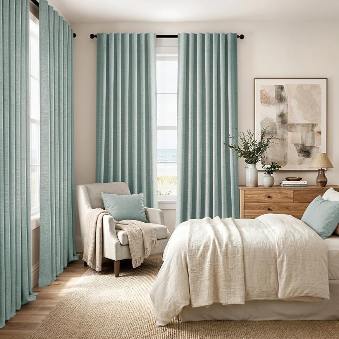 MIULEE 100% Blackout Linen Curtains 42 x 90 Inch Seafoam Green 2 Panels | - Image 8